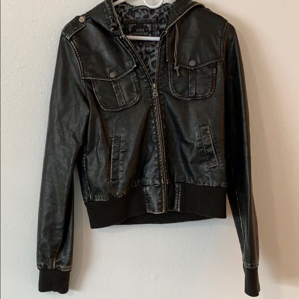 Distressed faux leather jacket